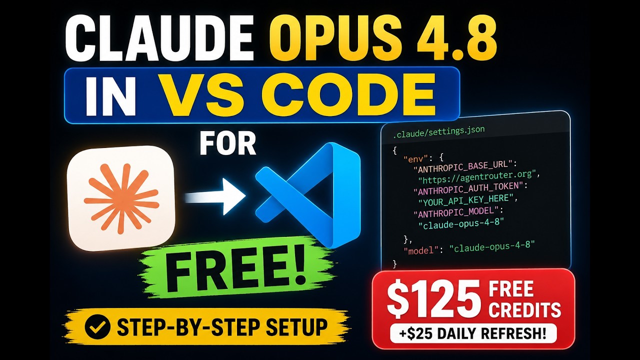 How to Use Claude Opus 4.8 in VS Code for FREE ($125 Login Credit) 🤯 Setup Guide