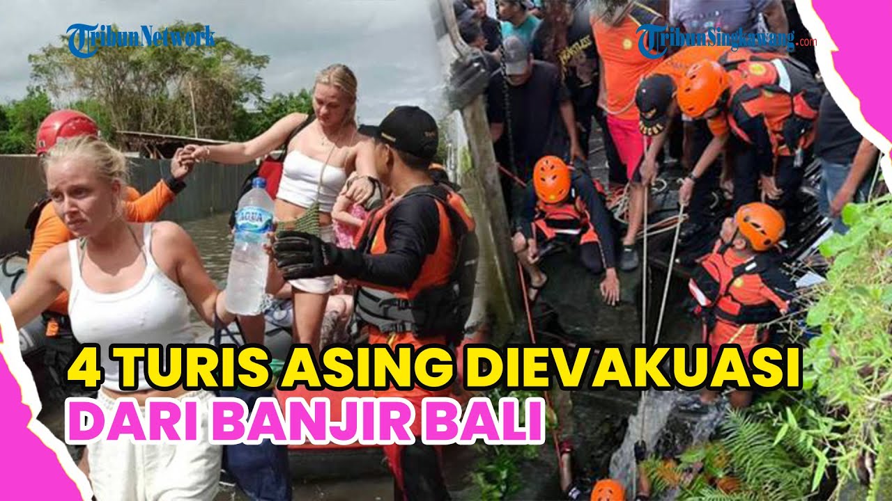 BANJIR BALI, 4 TURIS ASING DIEVAKUASI DARI VILA PAKAI PERAHU KARET