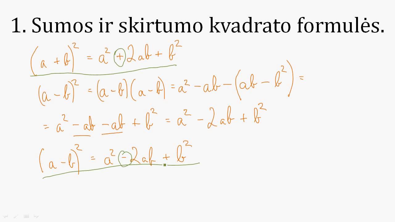 Skirtumą keliame kvadratu. Skirtumo kvadrato formulė.