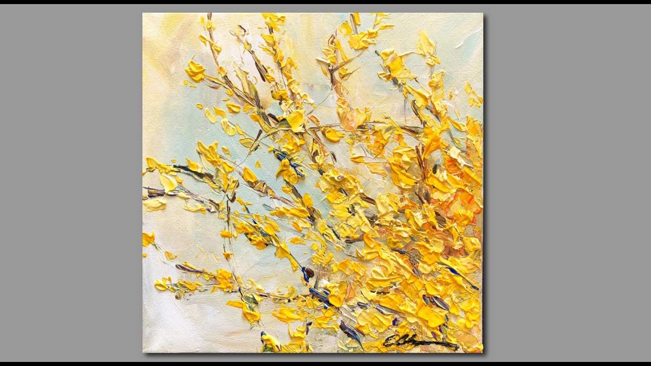 Acrylic Painting - Forsythia Bush- Palette Knife Painting