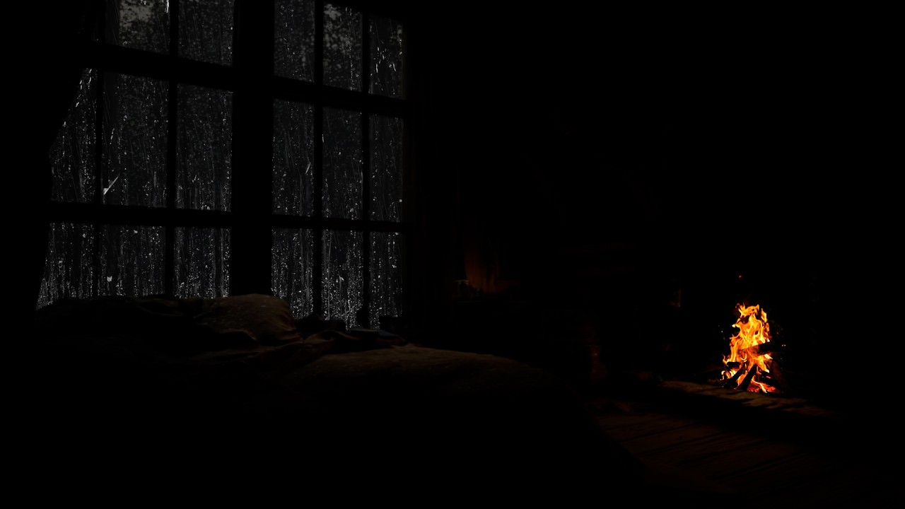 Rain & Crackling Fireplace in a Cozy Cabin | Warm Fireside Sounds for Deep, Restful Sleep