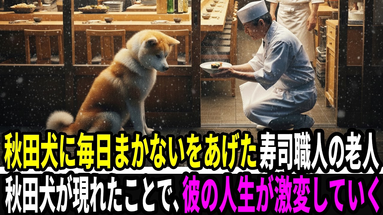 寿司屋の店主が店の前で待つ秋田犬に毎日残り物をあげた。秋田犬が現れたことで寿司屋店主の人生が大きく変わることに...
