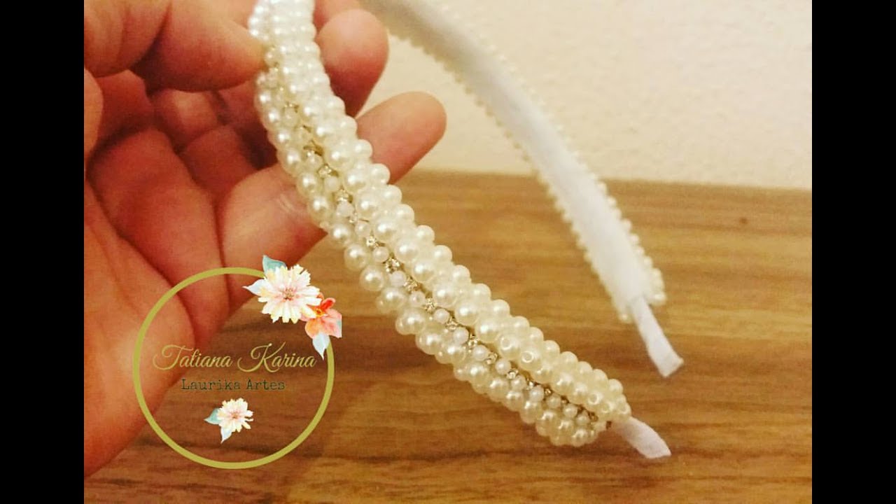 Tiara bordada com pérolas e detalhe de strass  by  Tatiana Karina DIY/PAP/Tutorial