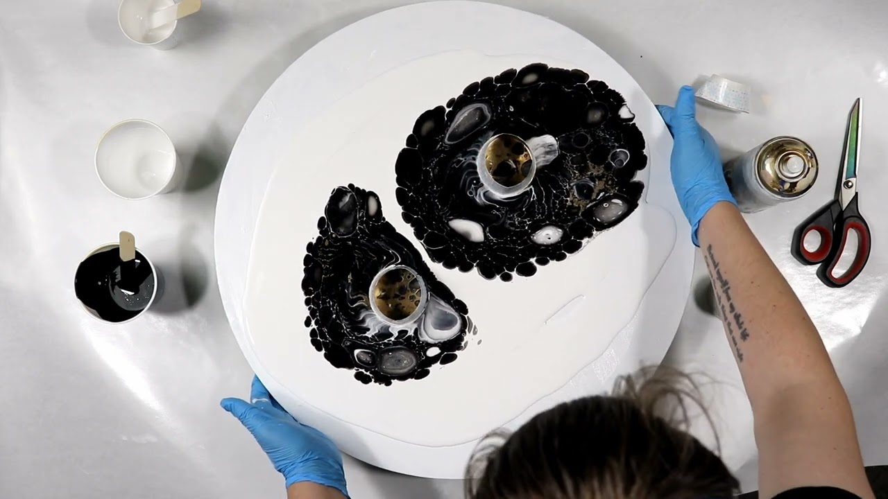 (852) Amazing Double Open Cup Pour with Black, White and Gold Spray Paint!
