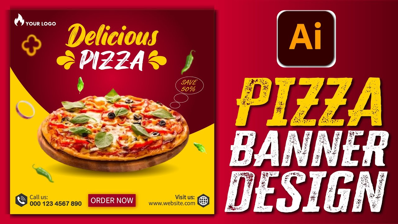 Delicious Pizza Food Social Media Banner Design | Adobe Illustrator CC