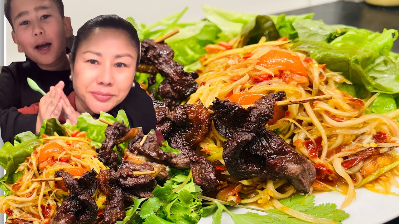 ส้มตำเผ็ดมาก เนื้อแดดเดียว￼ spicy papaya salad , fried rice, beef 🥩 🌶️6.3.26￼