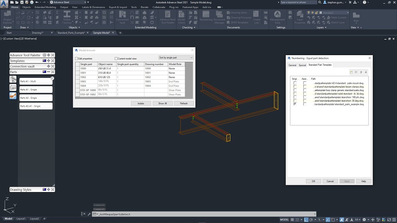 Advance Steel Numbering with Standard Parts