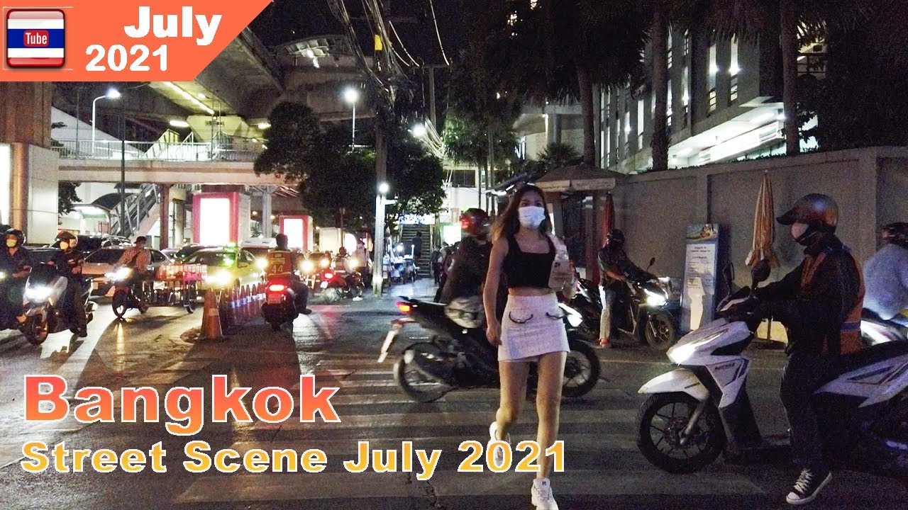 Bangkok 2021 nightlife street scene open market  - Thailand JULY 2021