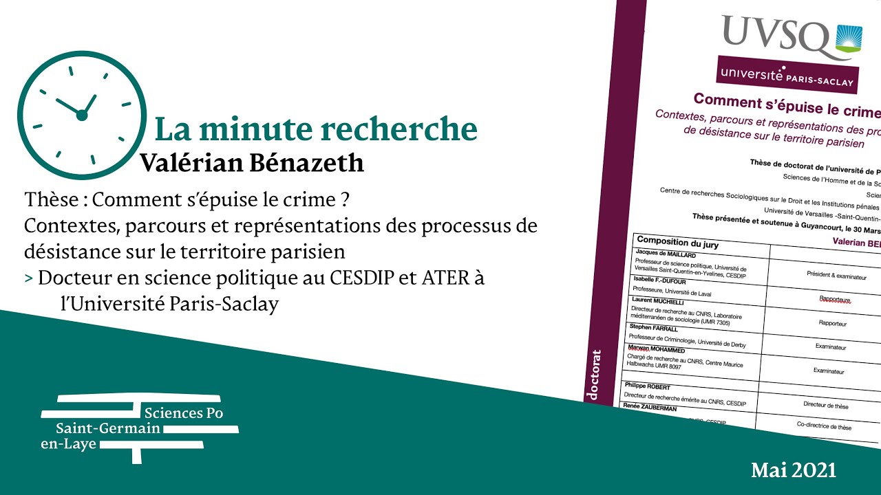La minute recherche -  Valérian Benazeth - Comment s'épuise le crime ?