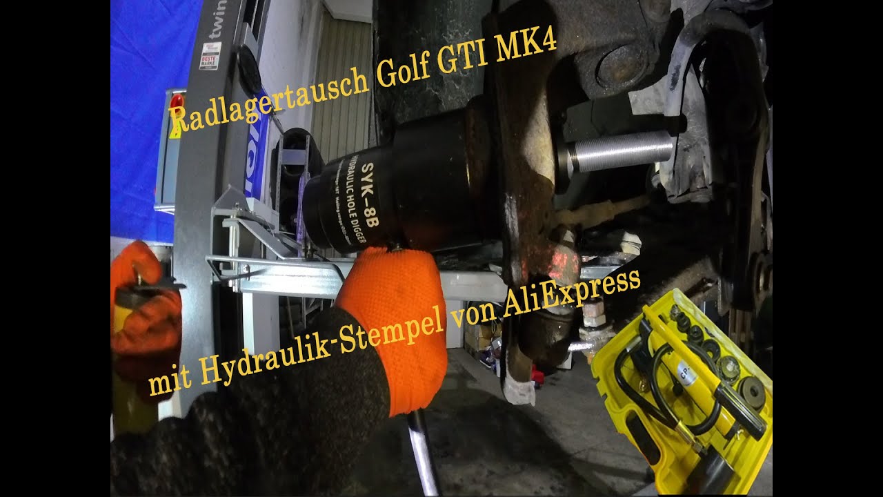 Golf GTI MK4 Radlagertausch Hydraulik-Zylinder von AliExpress, selbst gedrehte Gewindestange.