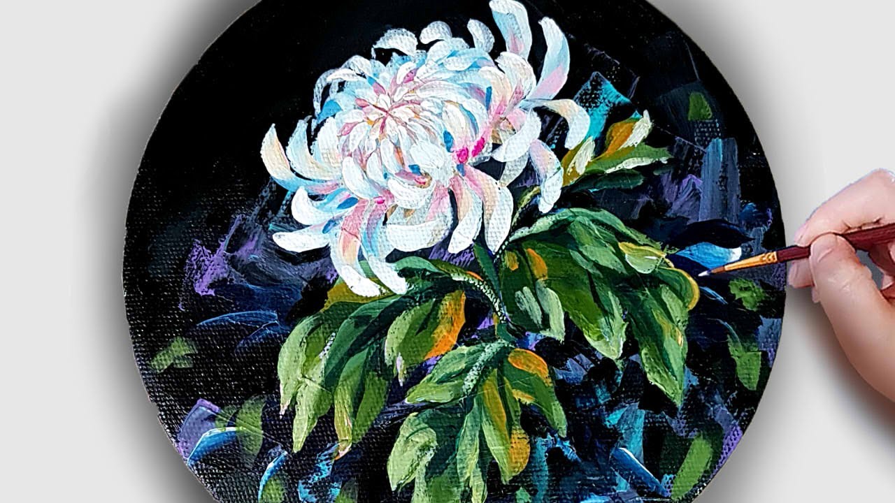 How to paint white Chrysanthemum / Acrylic painting for beginner/ Easy flowers /아크릴화  / asmr #93