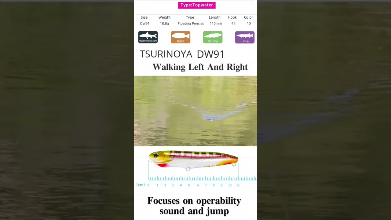 Lure TSURINOYA Floatinig Pensil DW91 110F TOPWATER #minnow #pencil #casting #fhising #baitcasting
