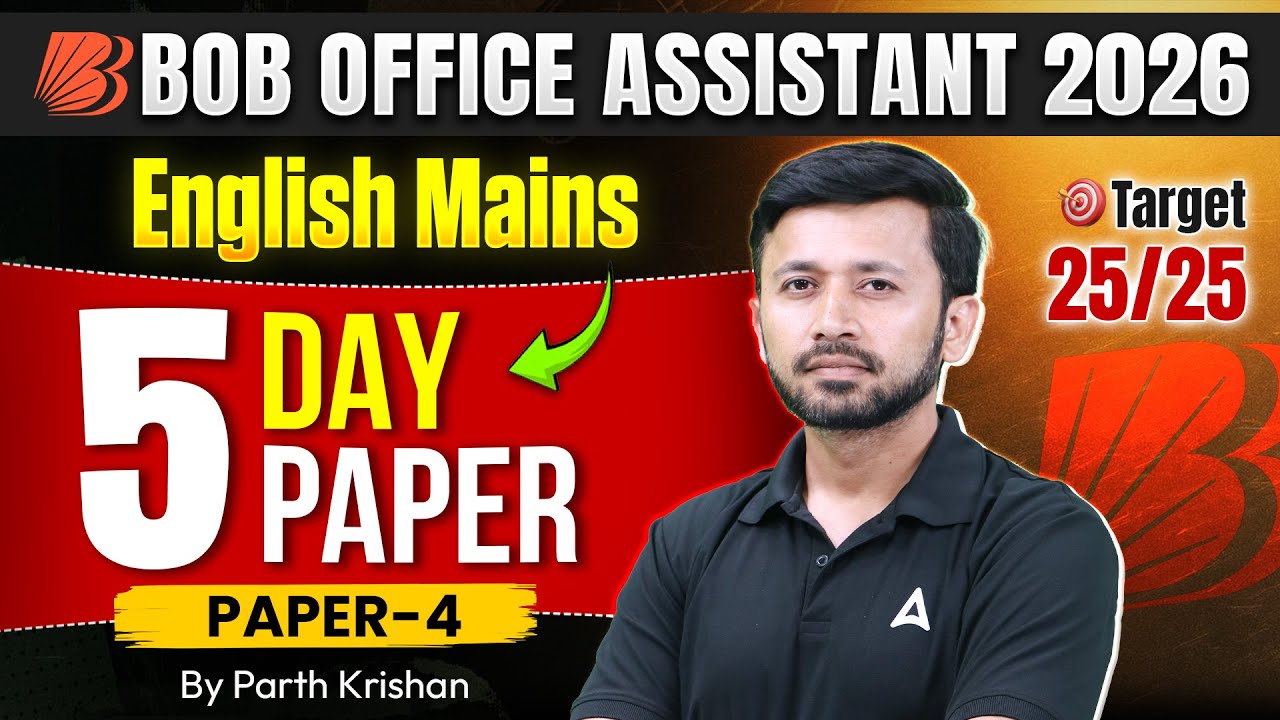 BOB Office Assistant 2026 English Mains | 5 Day English Paper-4 🔥 | Target 25/25 | By Parth Krishan
