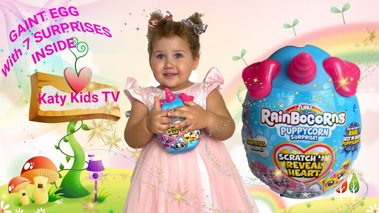 Giant Egg with 7 surprises inside! Rainbocorns Surprise egg opening! Katy Kids TV