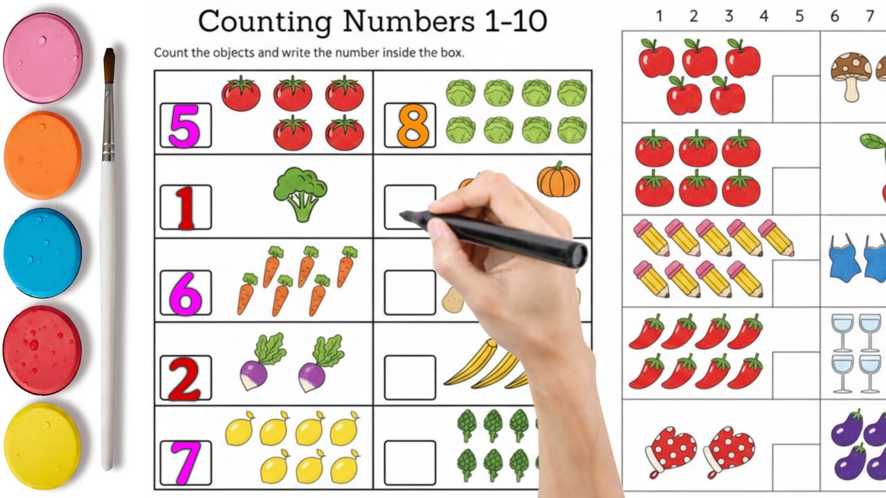 Counting Numbers 1 to 10 | Count & Write Numbers | Fun Math Worksheet for Kids
