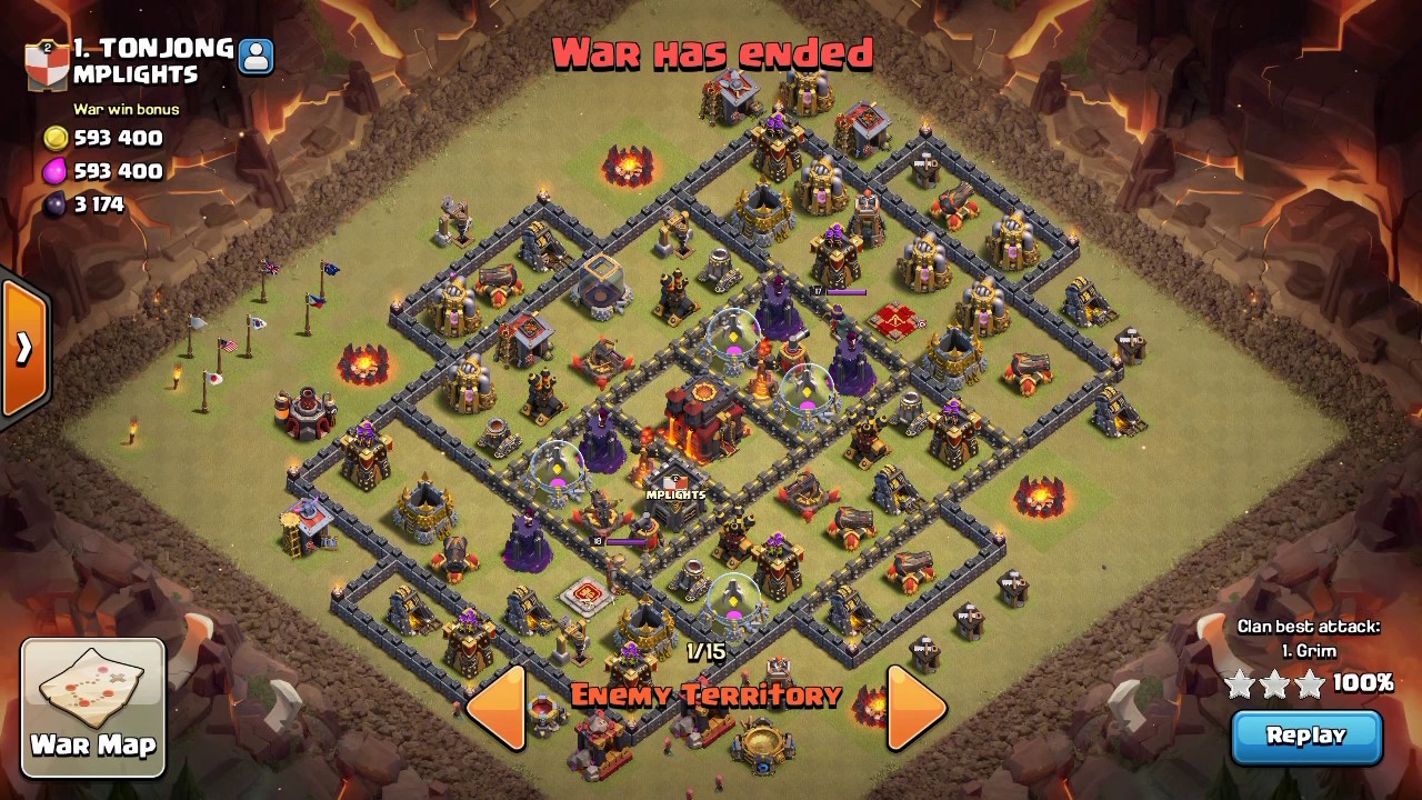 TH10 3star attack strategy Grim with mass bowler attack with TNXR