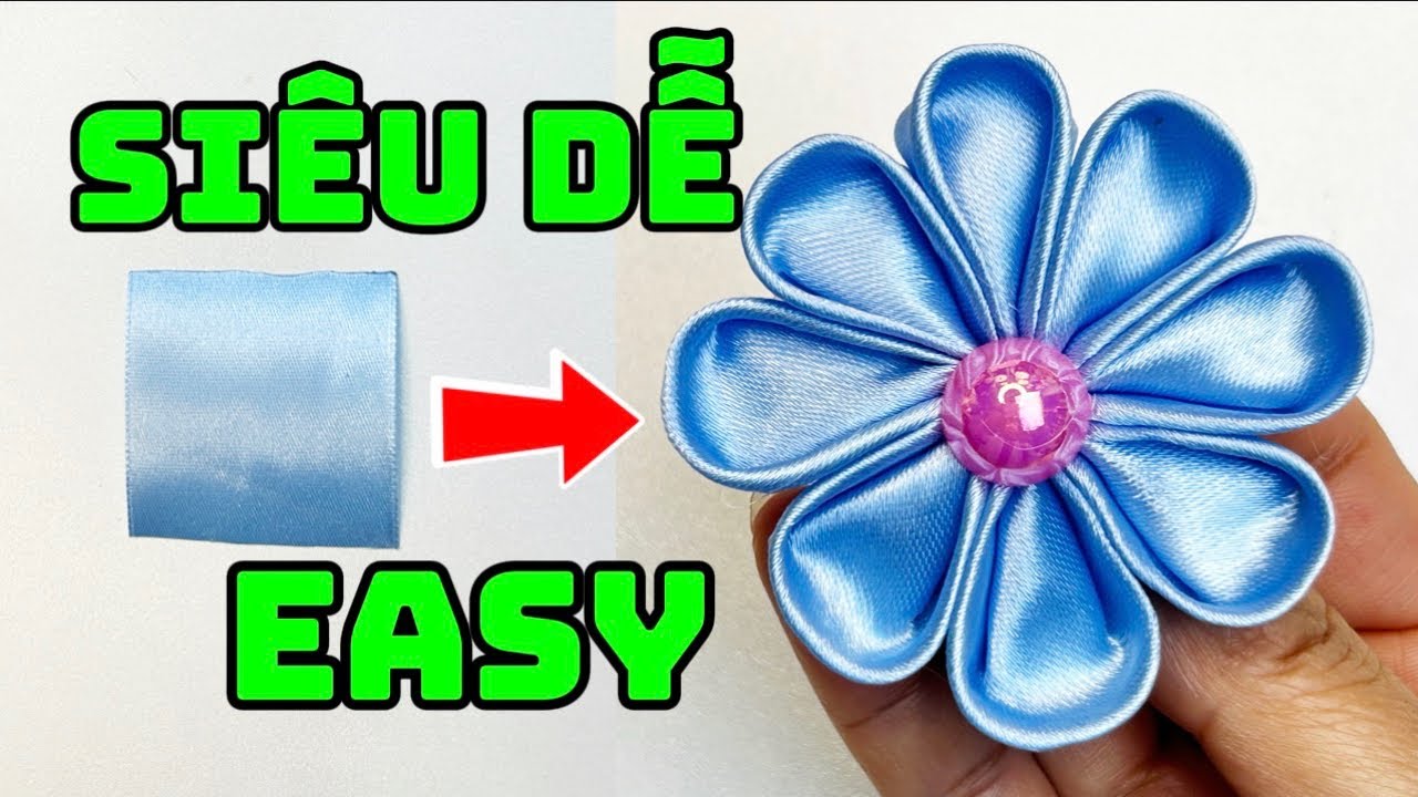 Cách làm hoa ruy băng satin | Siêu dễ cho người mới/How to Make  Satin Ribbon Flower | Easy Tutorial