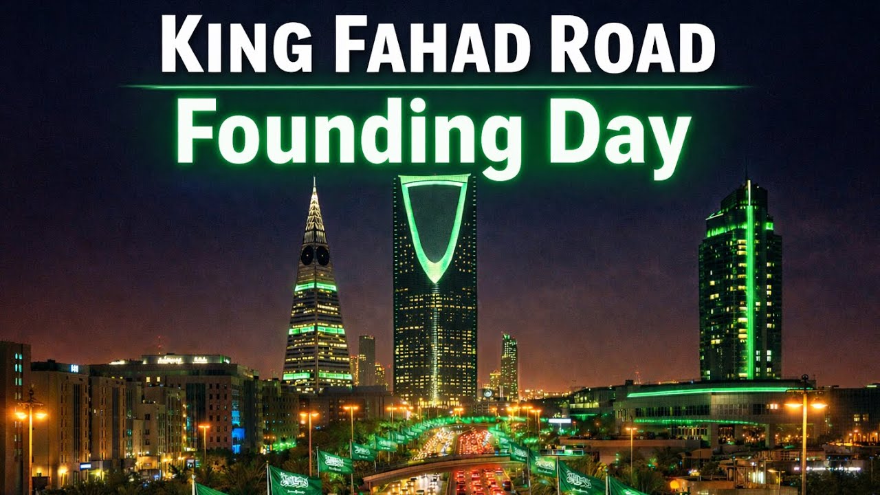 😍 You do not want to miss this! Riyadh Founding Day Celebration | King Fahad Road Glowing Green 💚