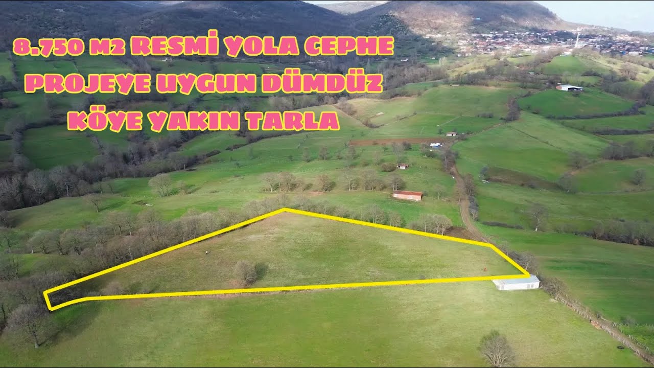 8.750 m2 RESMİ YOLA CEPHE PROJEYE UYGUN DÜMDÜZ KÖYE YAKIN TARLA