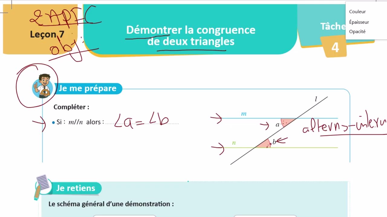 2apic- objectif : Démontrer la congruence de deux triangles (colleges pionniers)