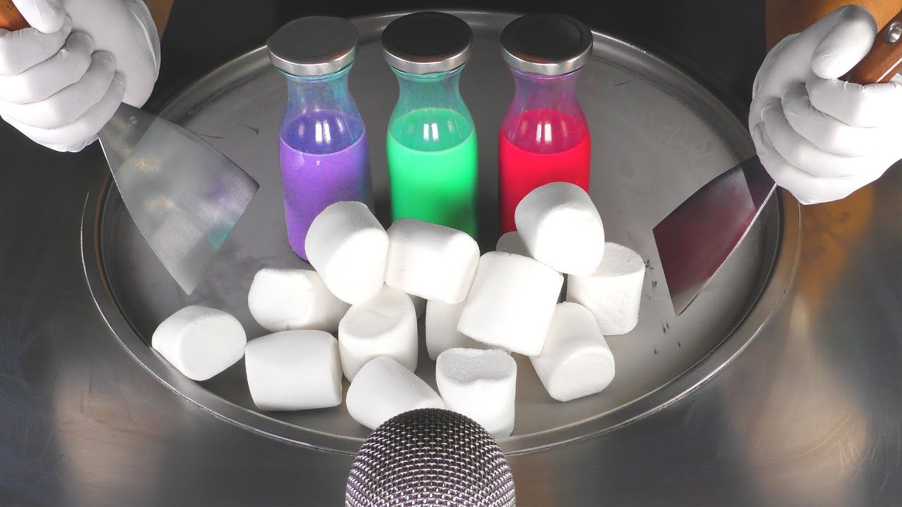 ASMR - Ice Cream Rolls with Marshmallows | how to make Marshmallow Ice Cream - satisfying Food Art