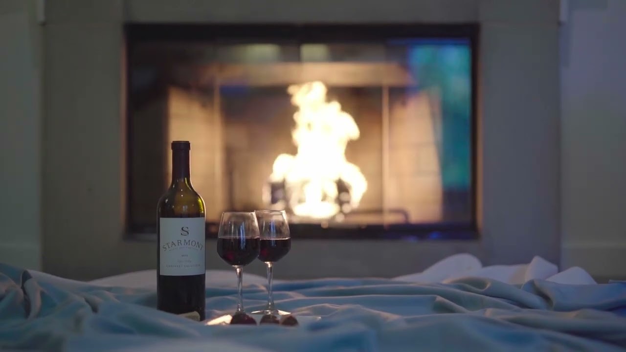 Warm Fireplace with Wine for Two  Romantic Night & Crackling Sounds🍷🔥