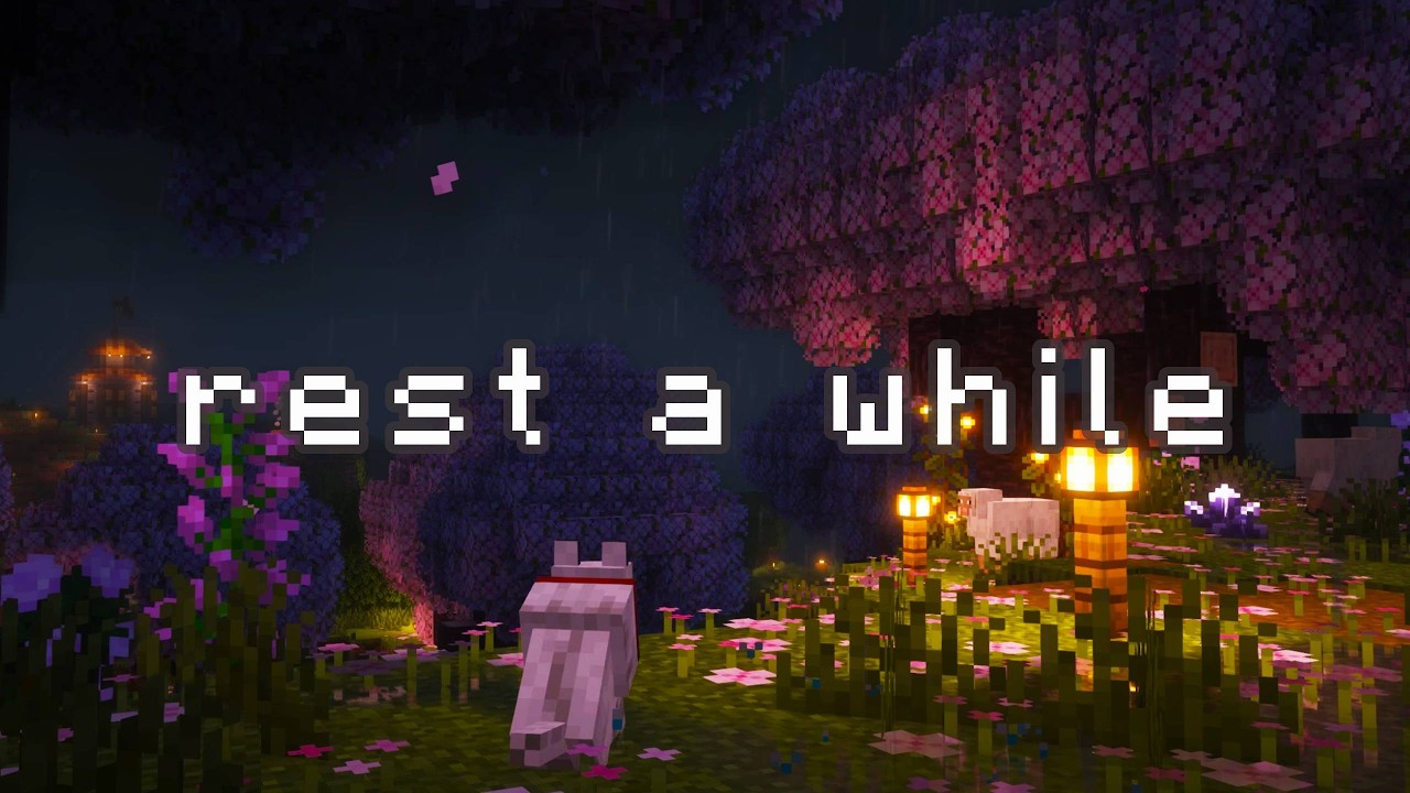 it's late, get some sleep... (minecraft music w/ rain, fire)