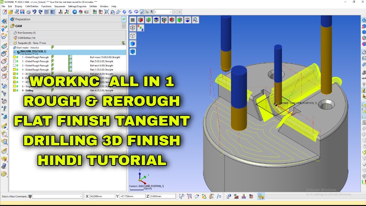 WORK NC ALL IN 1 ROUGH & REROUGH FLAT 3D FINISH HINDI TUTORIAL  #solidworks #cadcam #worknc