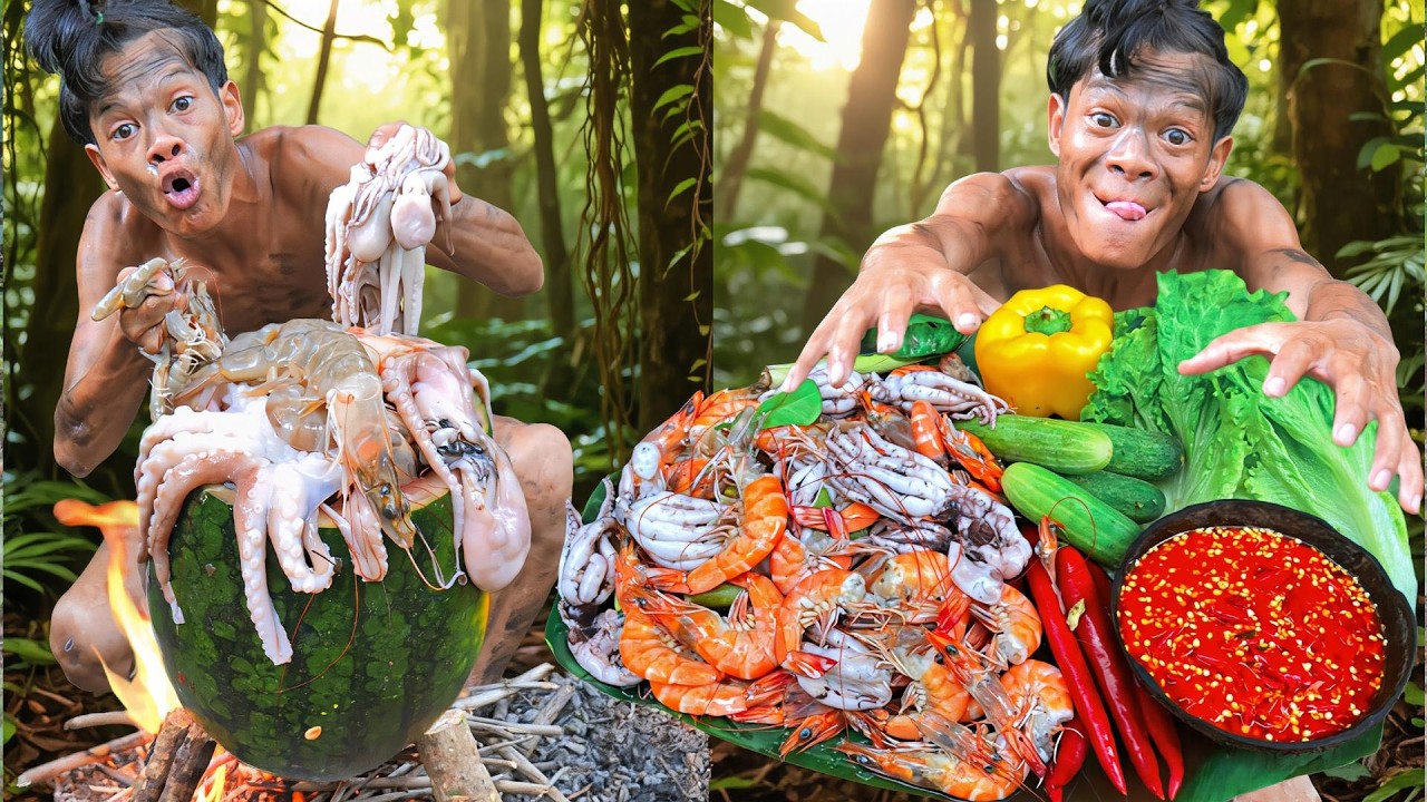 Mrr Cooking KH-Solo Cooking Shirims Vs Watermelon At Jungle cooking in the forest