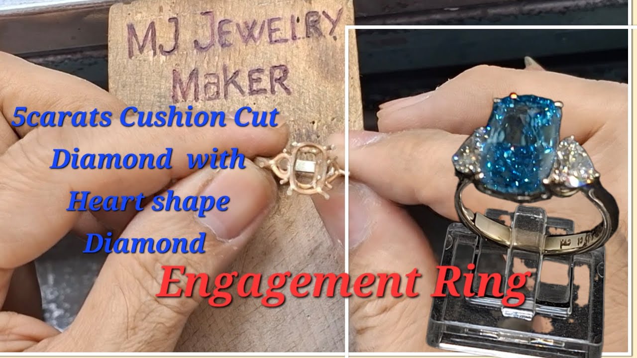 How to make 5 Carats Cushion Cut blue diamond with Heart shape Making an Engagement Ring process. 