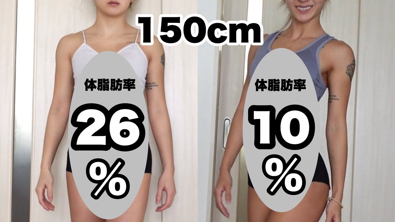 【体型比べ】体脂肪26%と10%の体の変化がすごい...