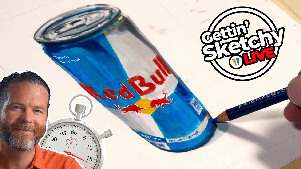 Drawing a Red Bull Can with Colored Pencils and Markers - Gettin' Sketchy