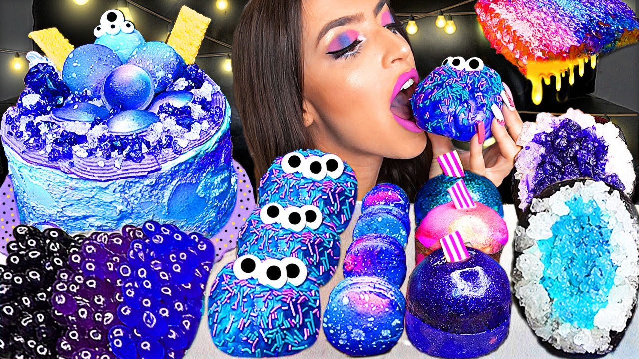 ASMR GALAXY HONEYCOMB, SPACE ALIEN, CRYSTAL GEODE, GALAXY SLIME, NERDS ROPE MUKBANG 먹방
