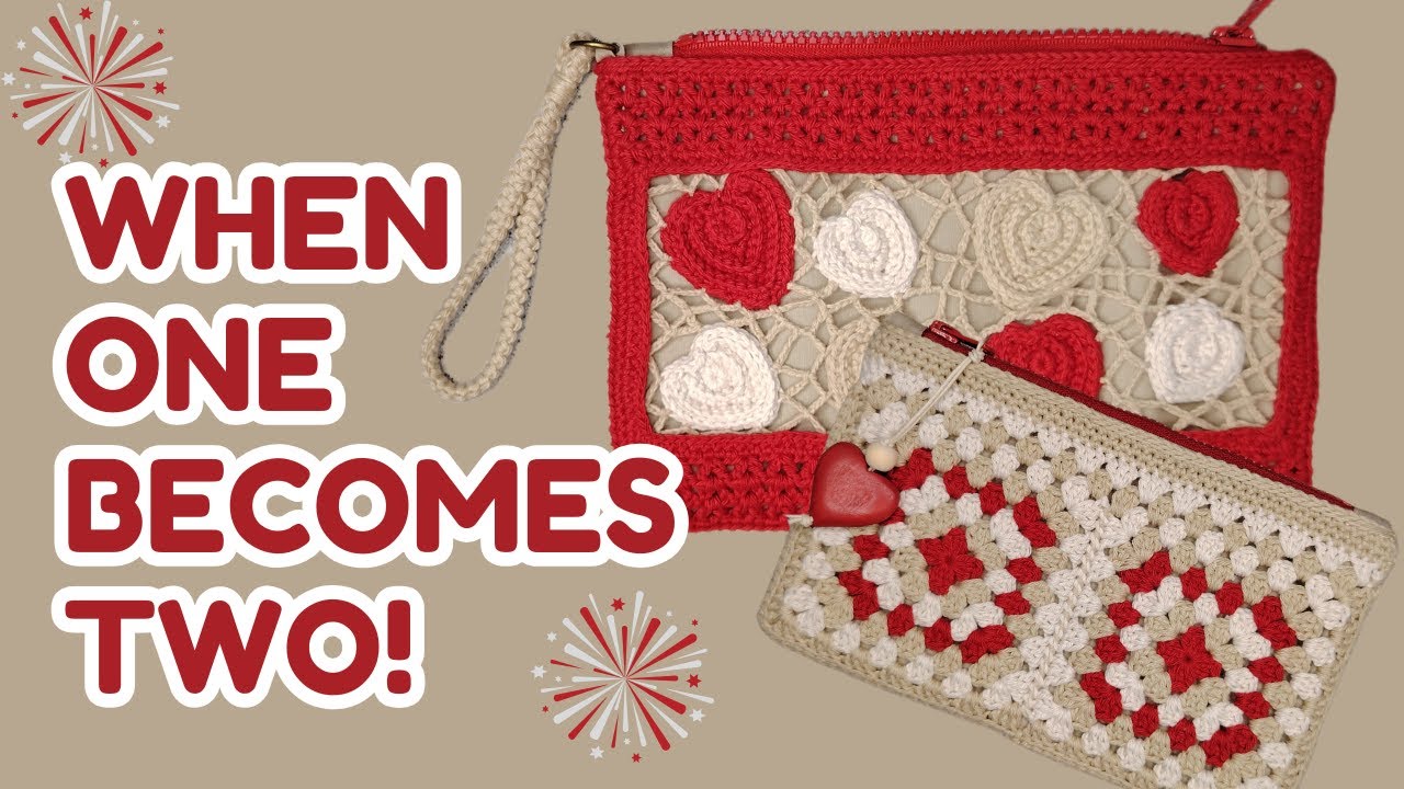 Crochet a granny square purse and a heart purse, add zipper and lining.