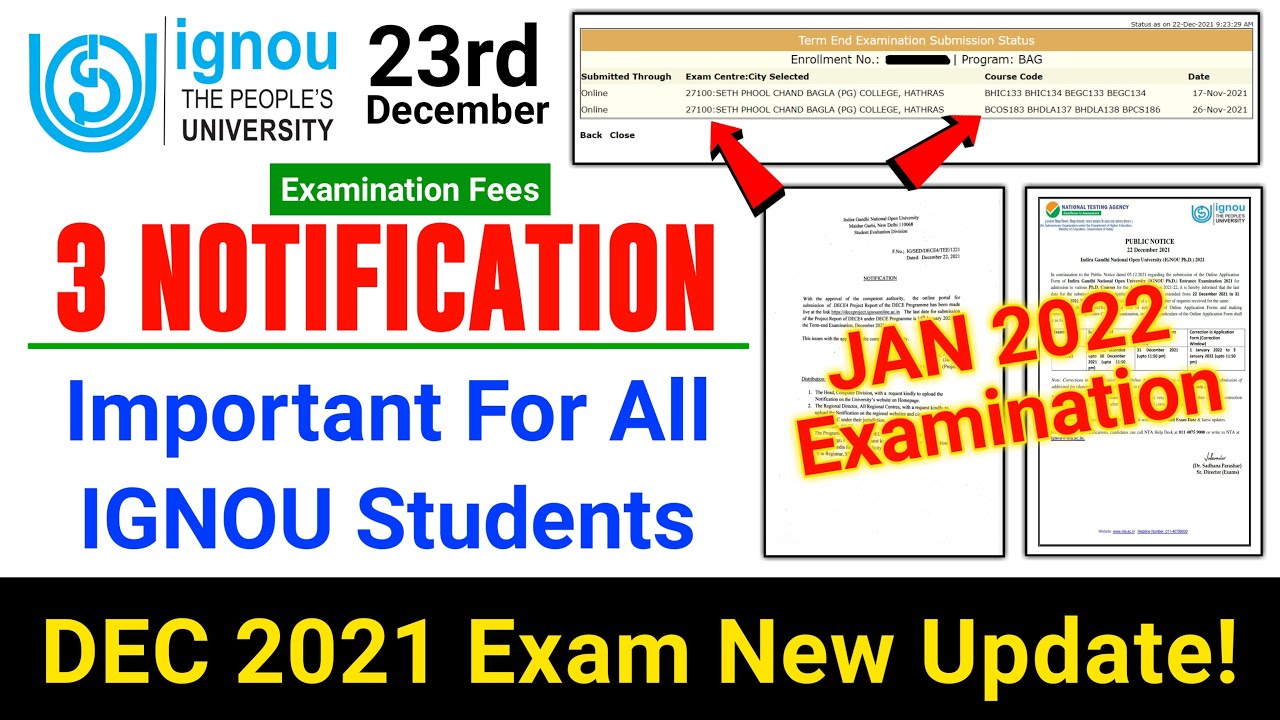 IGNOU DEC 2021 Exam New Update | Important for all Students | Exam Fees Status | Last Date Extended