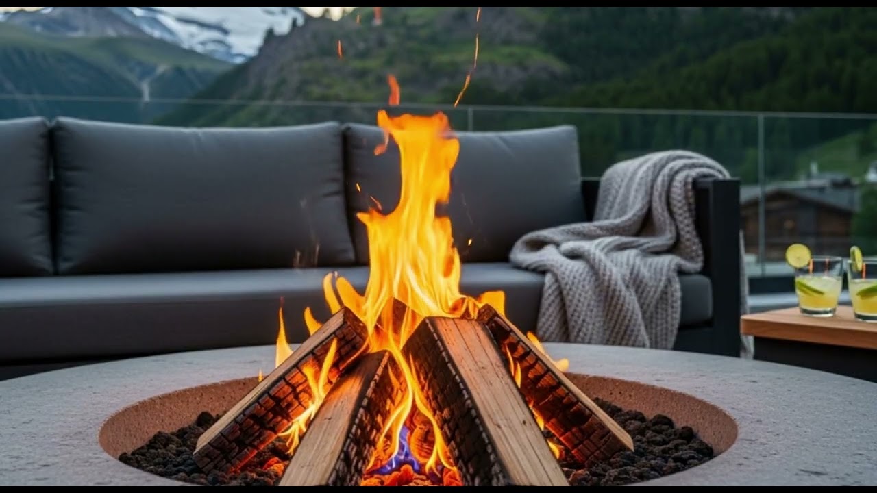 Mountain Fire Pit 🔥 4K Luxury Outdoor Ambience with Crackling Fire Sounds (1 Hour)