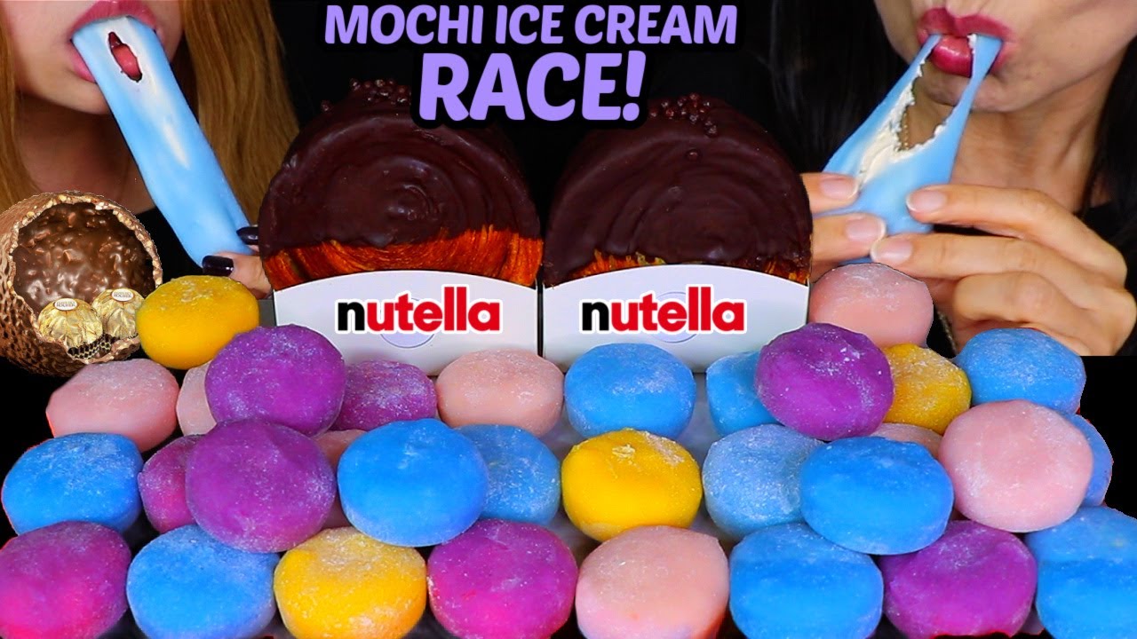 ASMR MOCHI ICE CREAM RACE! NUTELLA CROISSANT *soft and sticky* eating sounds 먹방