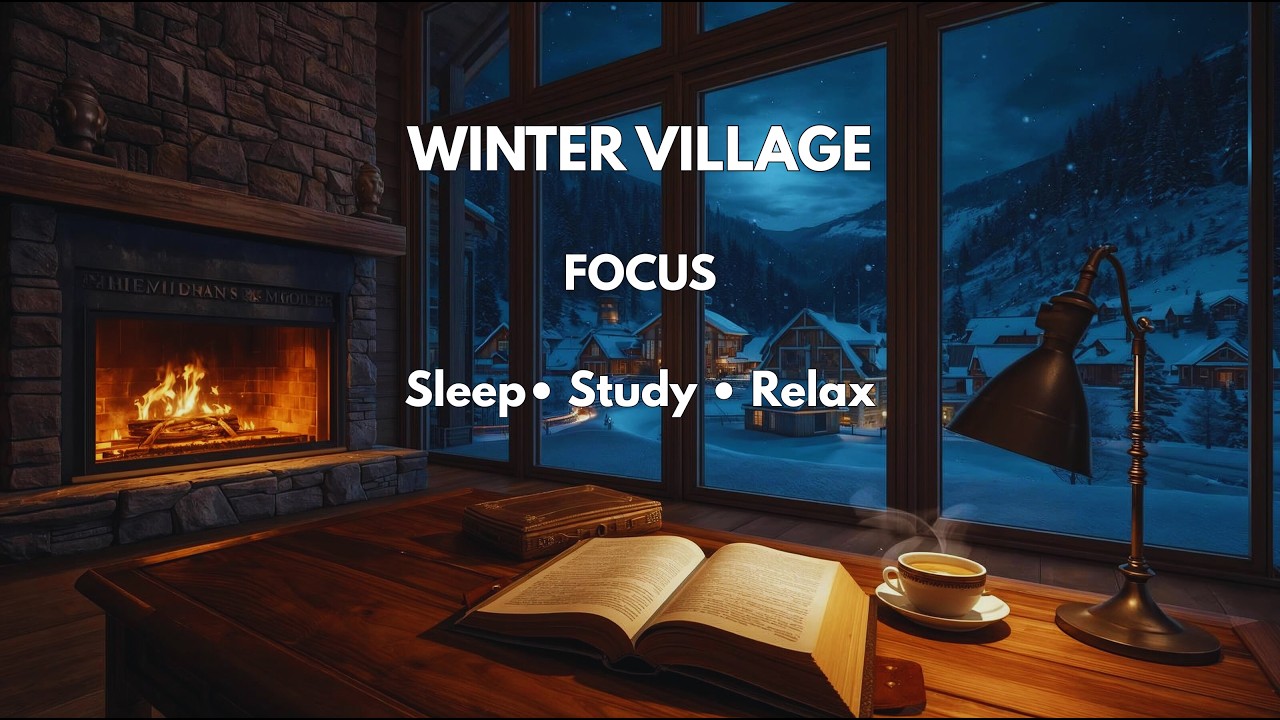 ❄️ Winter Village Study Ambience | Snowy Window & Crackling Fireplace 🔥 for Deep Focus