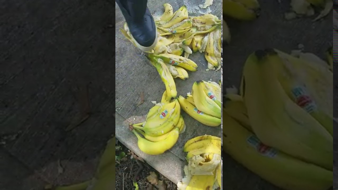 Guy Stomping bananas with Nike Air Force 1 in the Park