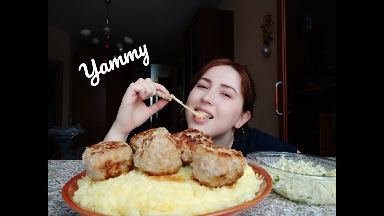 Пюре с тефтелями|Mashed potatoes with meatballs |Mukbang | 먹방
