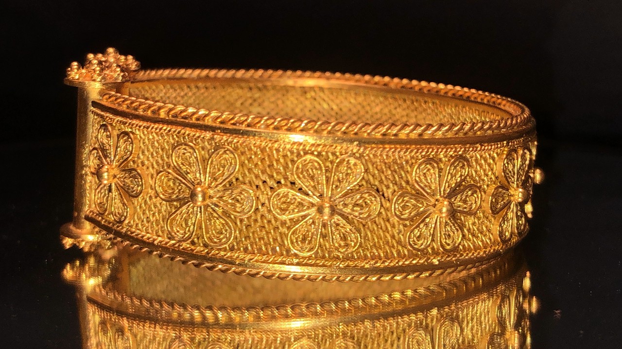 Handcrafted ancient-style gold-plated silver bracelet#Vòng tay cổ trang bạc mạ vàng thủ công#gold