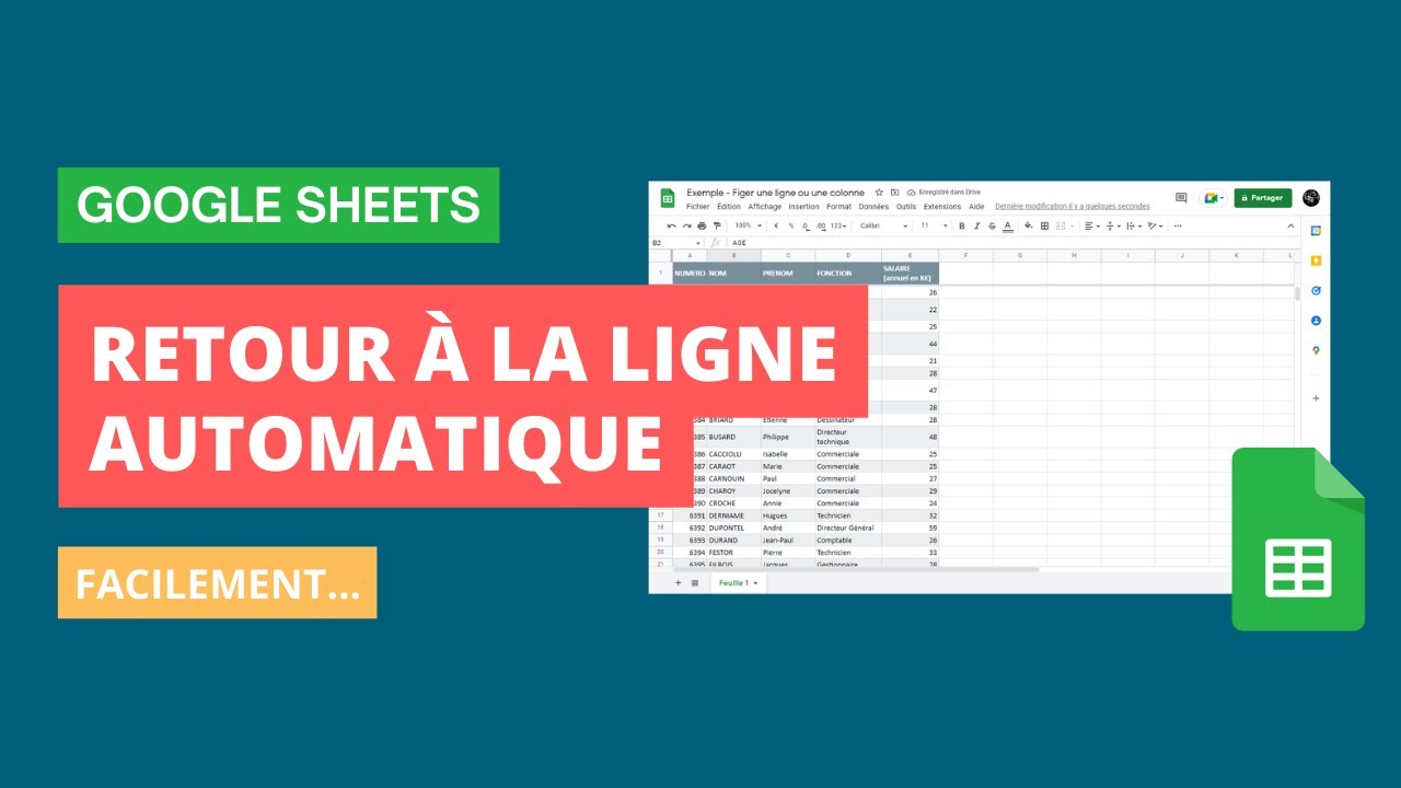 Google Sheets  : Retour automatique &agrave; la ligne