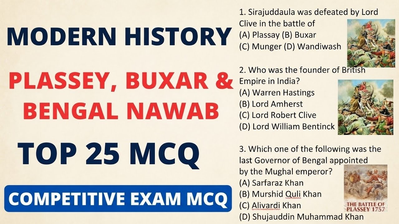 Best MCQs - Battle of Plassey, Battle of Buxar, Revolt of 1857 Modern History || Modern History UPSC