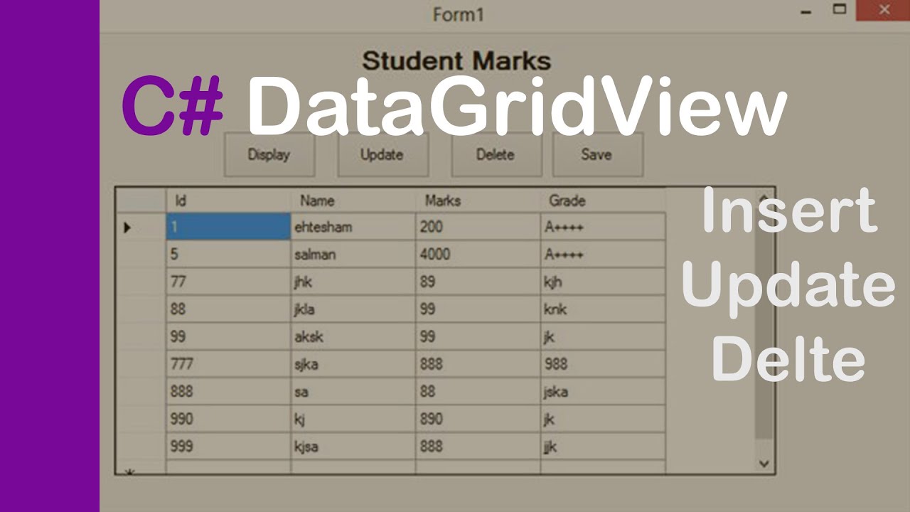 Working with DataGridView in C# (Insert + Update + Delete + Search)