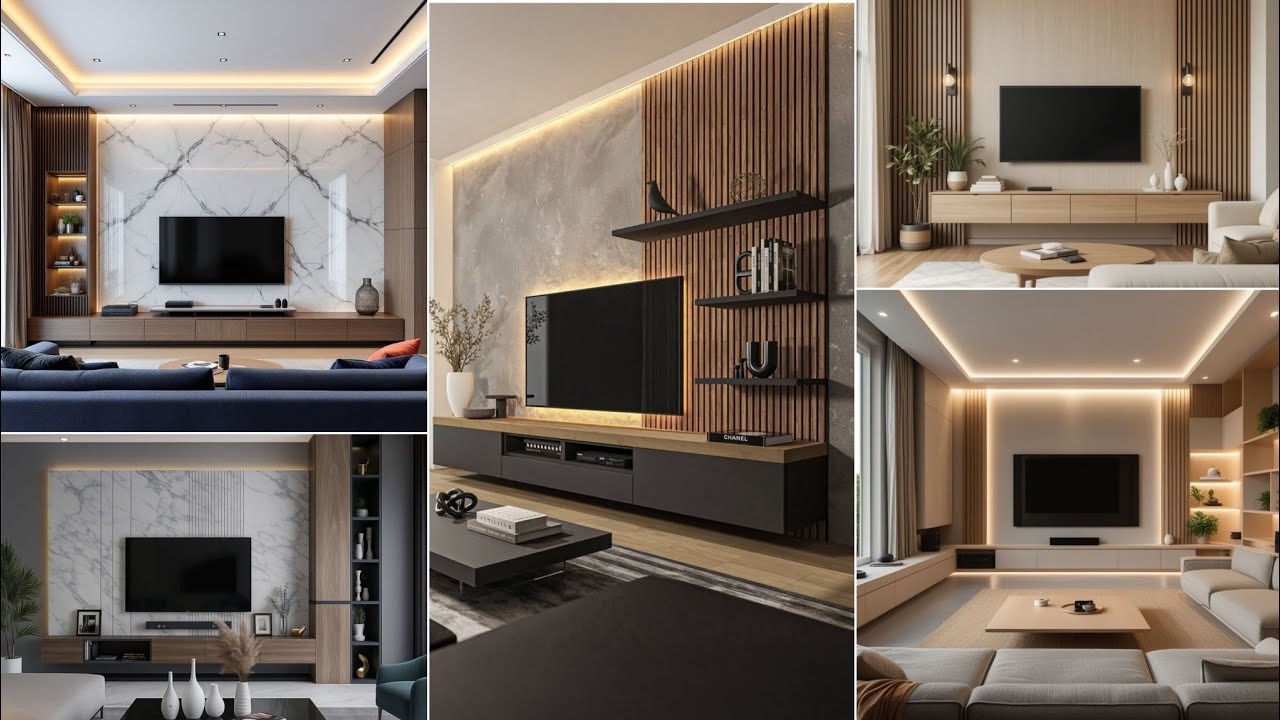 Modern Media Wall Walkthrough Ideas | Modern Living Room Media Walls Designs
