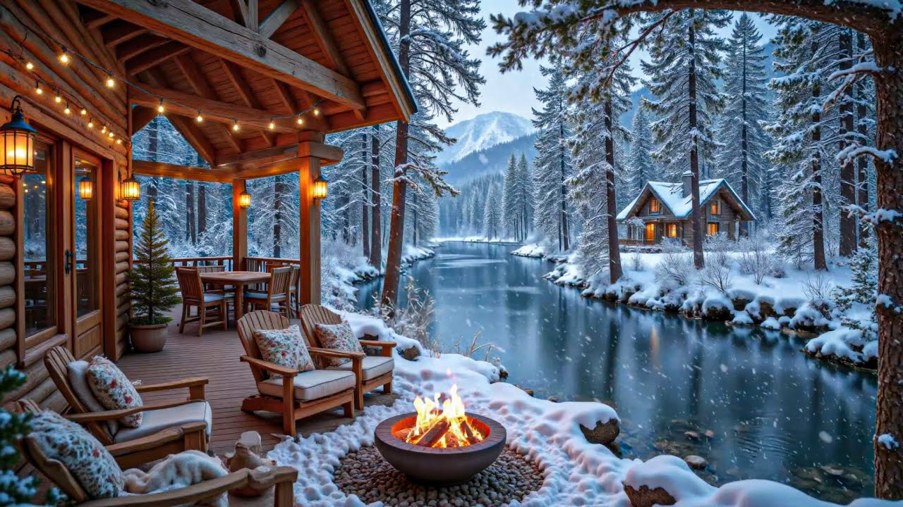 One Look at This Winter Morning River porch Gentle Piano & Campfire Scene and You’ll Slow Down ❄️🔥