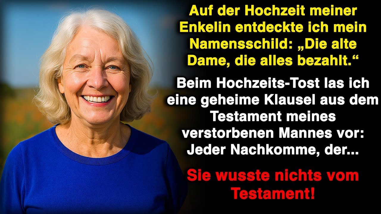 Auf der Hochzeit meiner Enkelin stand auf meinem Namensschild  „Die alte Dame, die alles bezahlt!“