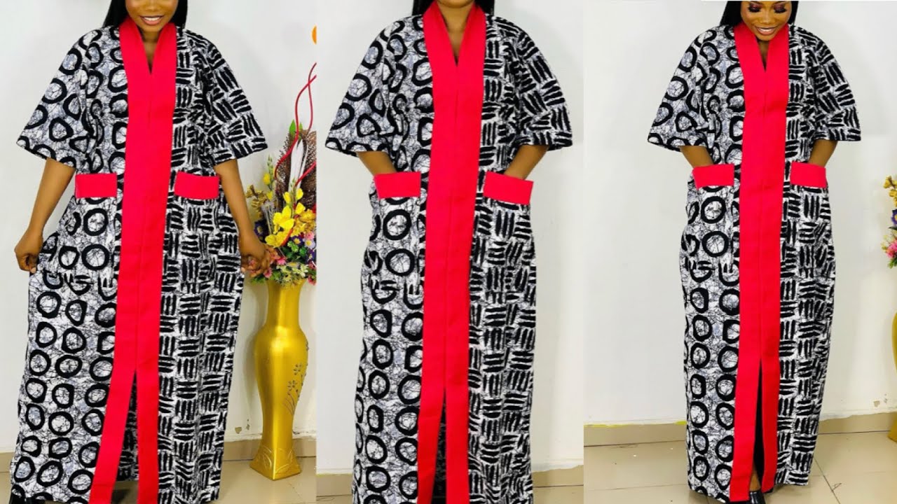 How to Cut and sew a Kaftan/ Bubu Dress with a Slit in Front and Side Pockets.