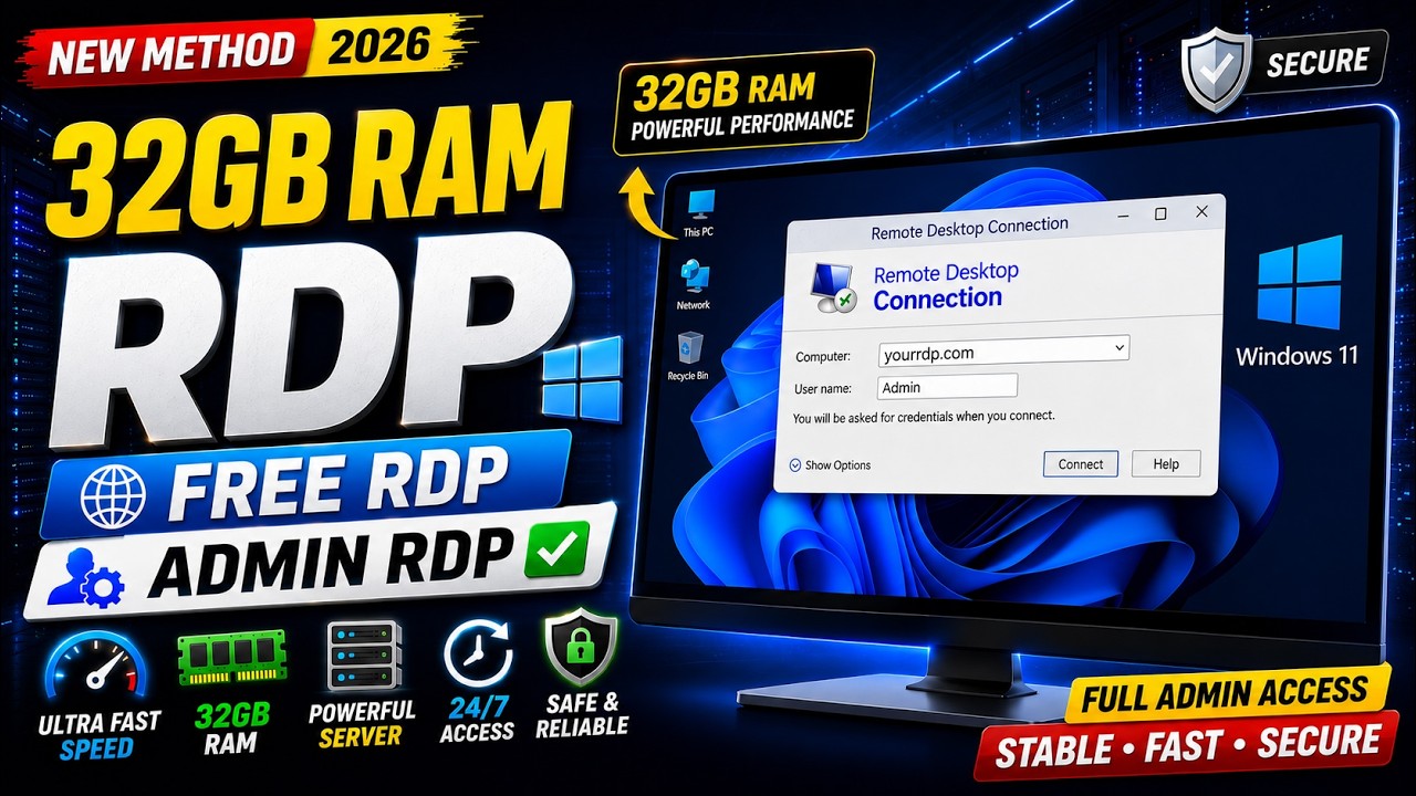 Get Your Own Windows RDP 32 GB RAM | 24/7 Setup Guide 2026 ✅