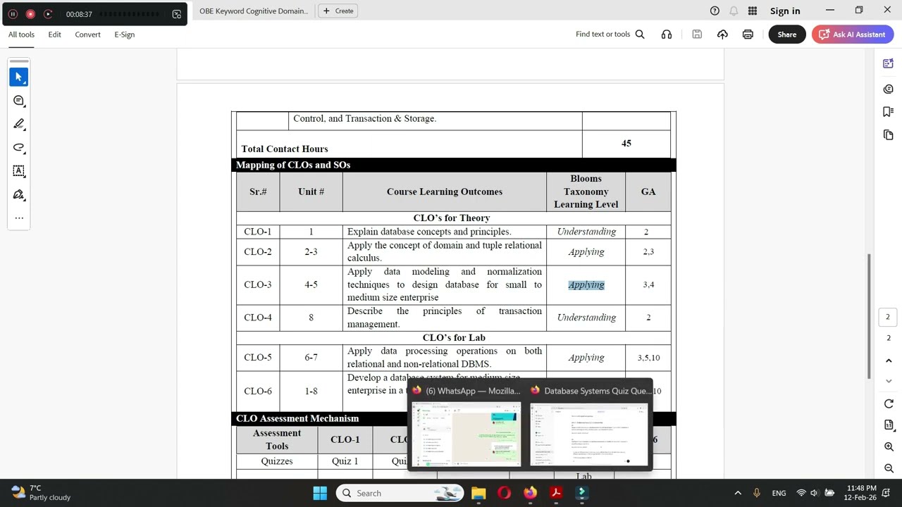 Creating OBE-based Quizzes, Assignments using AI